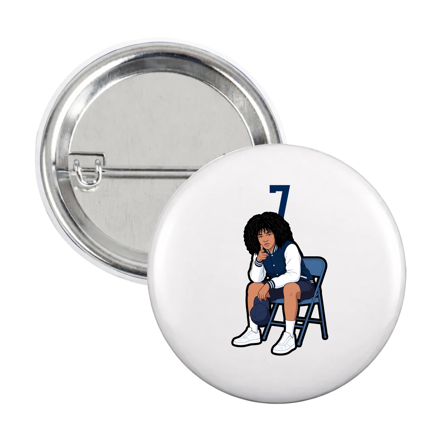 Game Day Button — Number Top in White