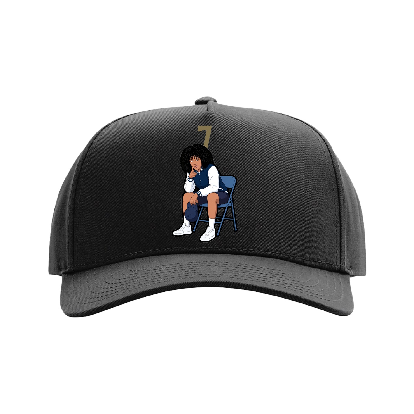 Full Fabric Five-Panel Champ Cap — Number Top in Black