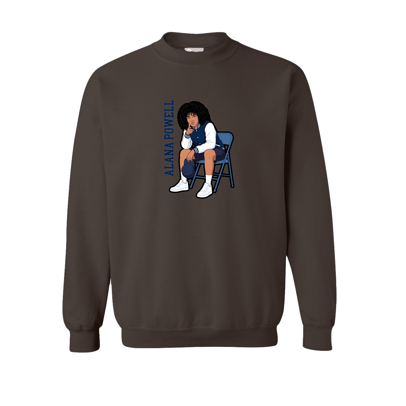 Fleece Crew — Name Vertical in Brown