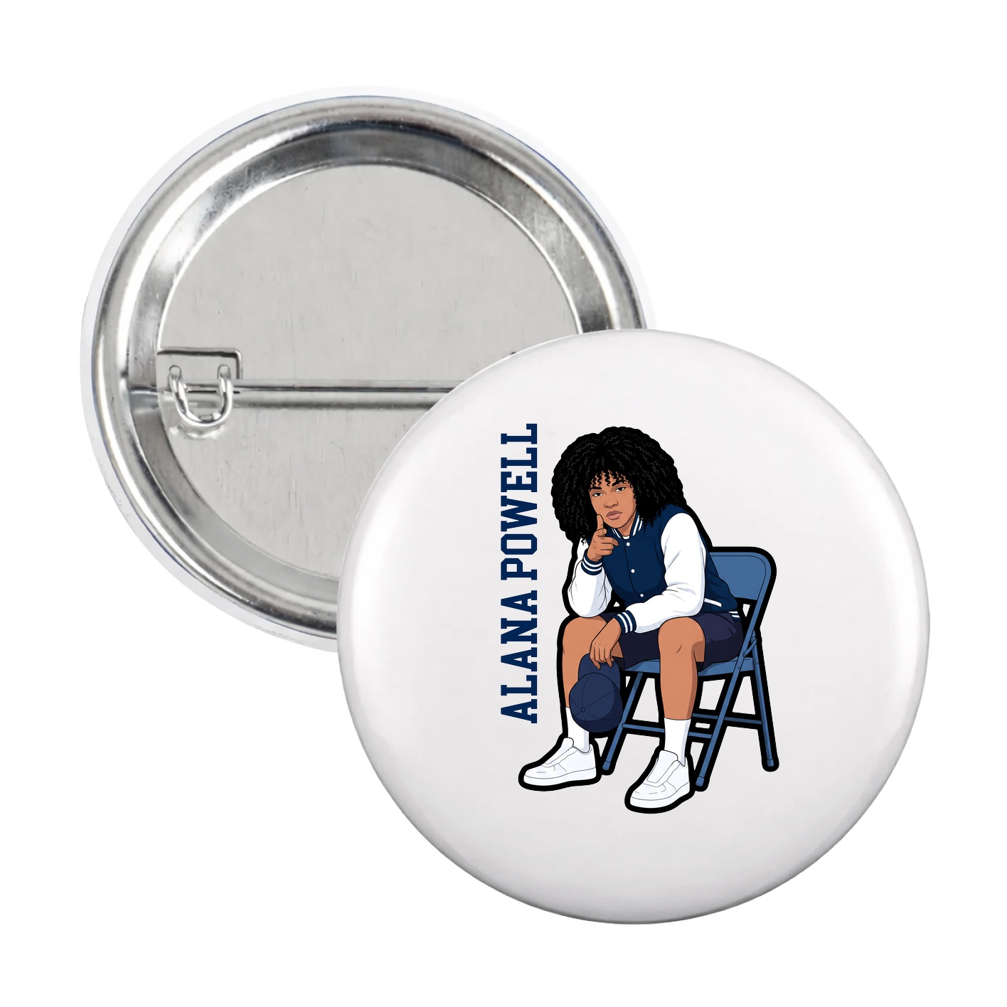 Game Day Button — Name Vertical in White