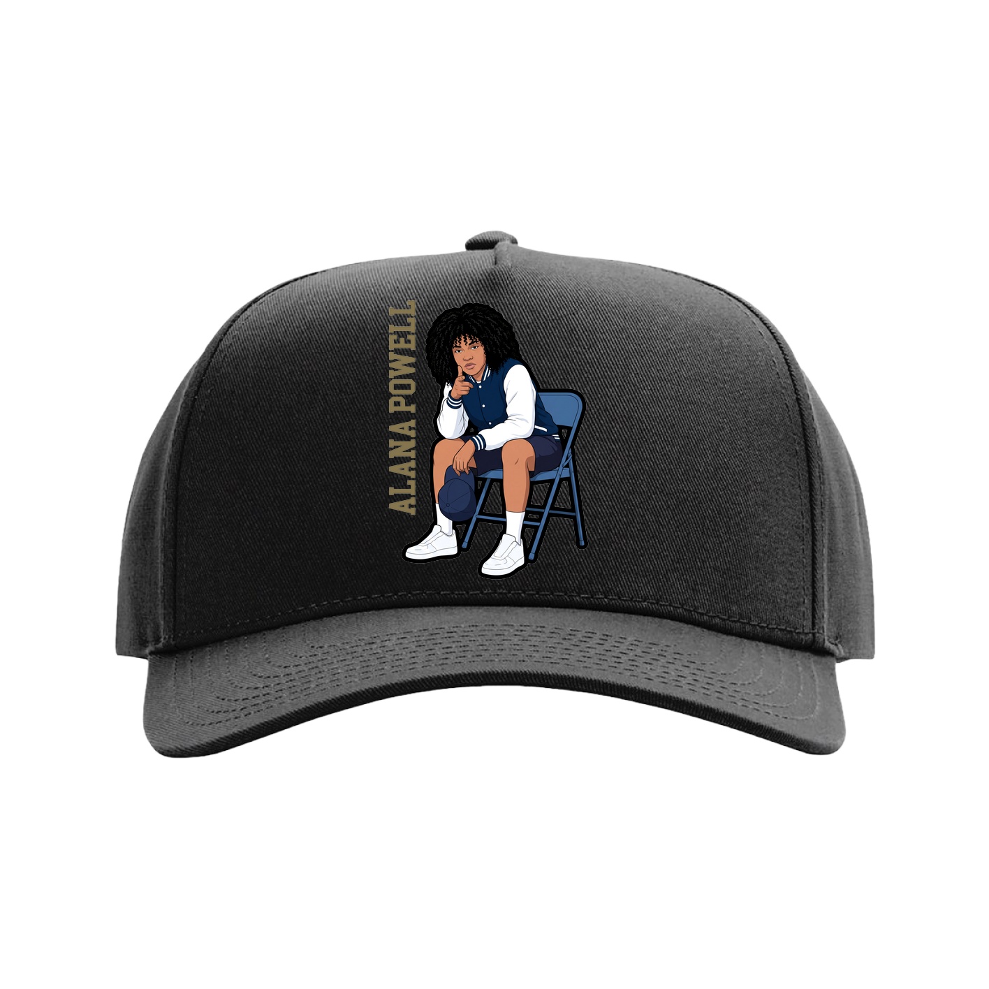 Full Fabric Five-Panel Champ Cap — Name Vertical in Black