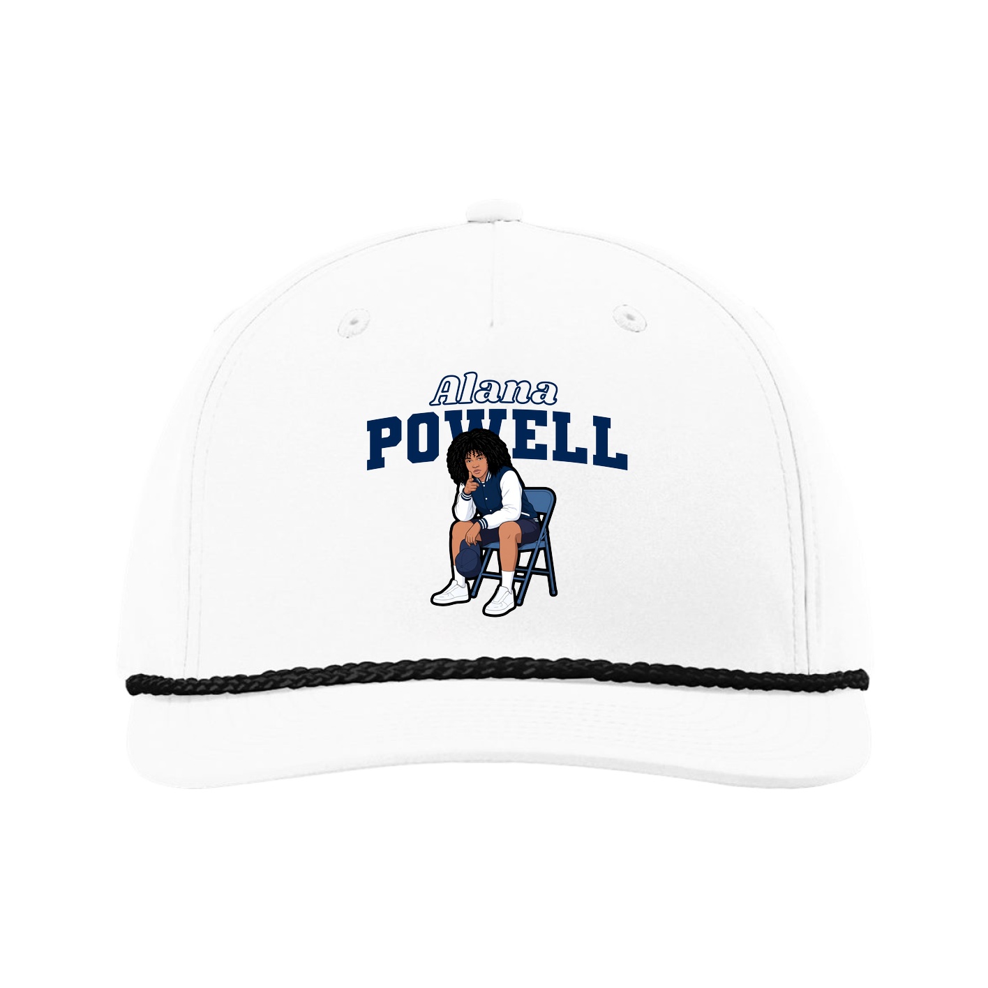 Five-Panel Classic Rope Cap — Name Arch in White