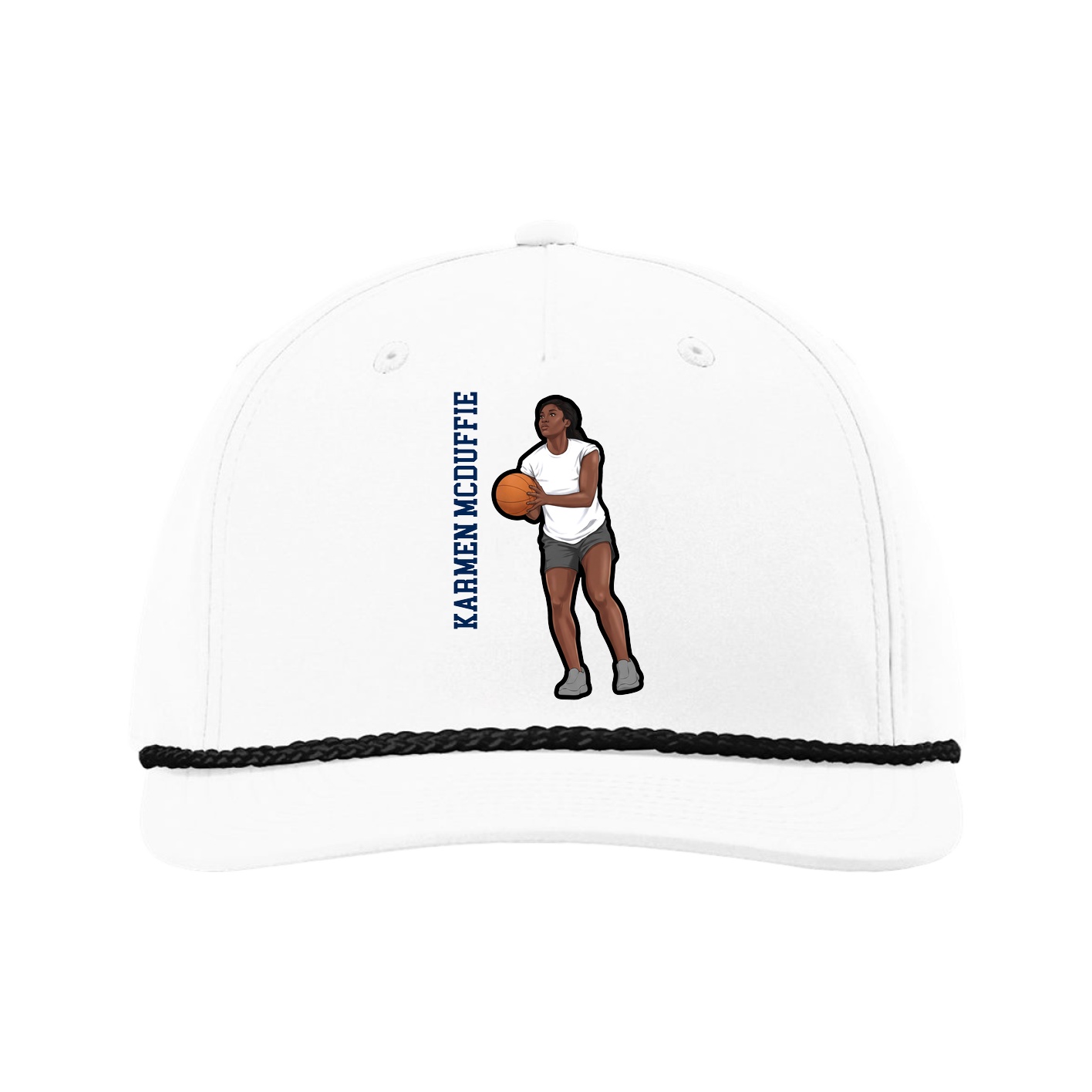 Five-Panel Classic Rope Cap — Name Vertical in White