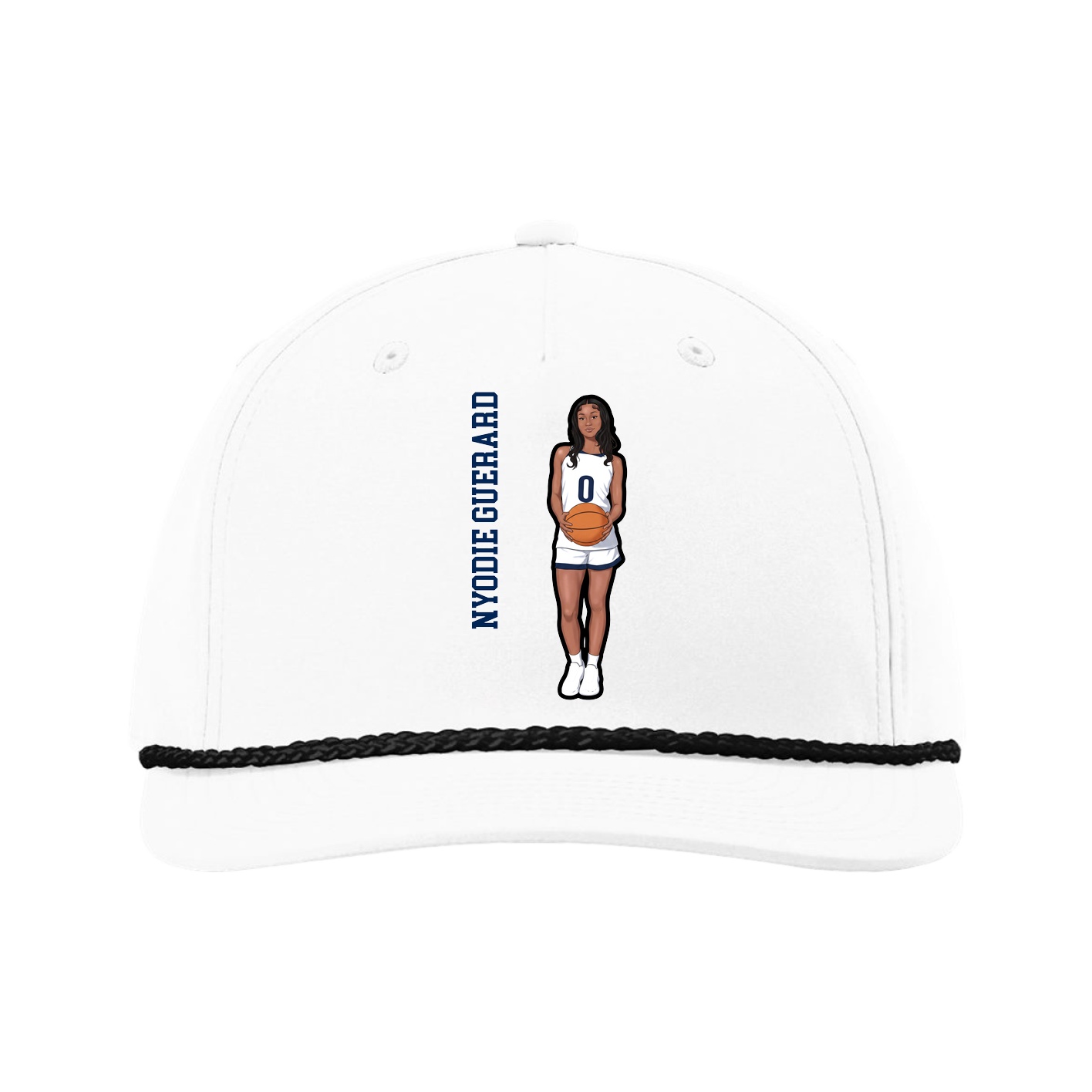 Five-Panel Classic Rope Cap — Name Vertical in White
