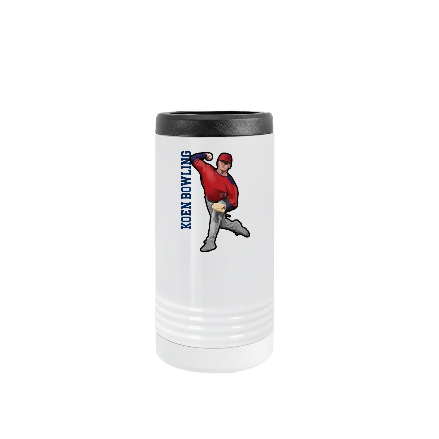 Slim Beverage Holder — Name Vertical in White