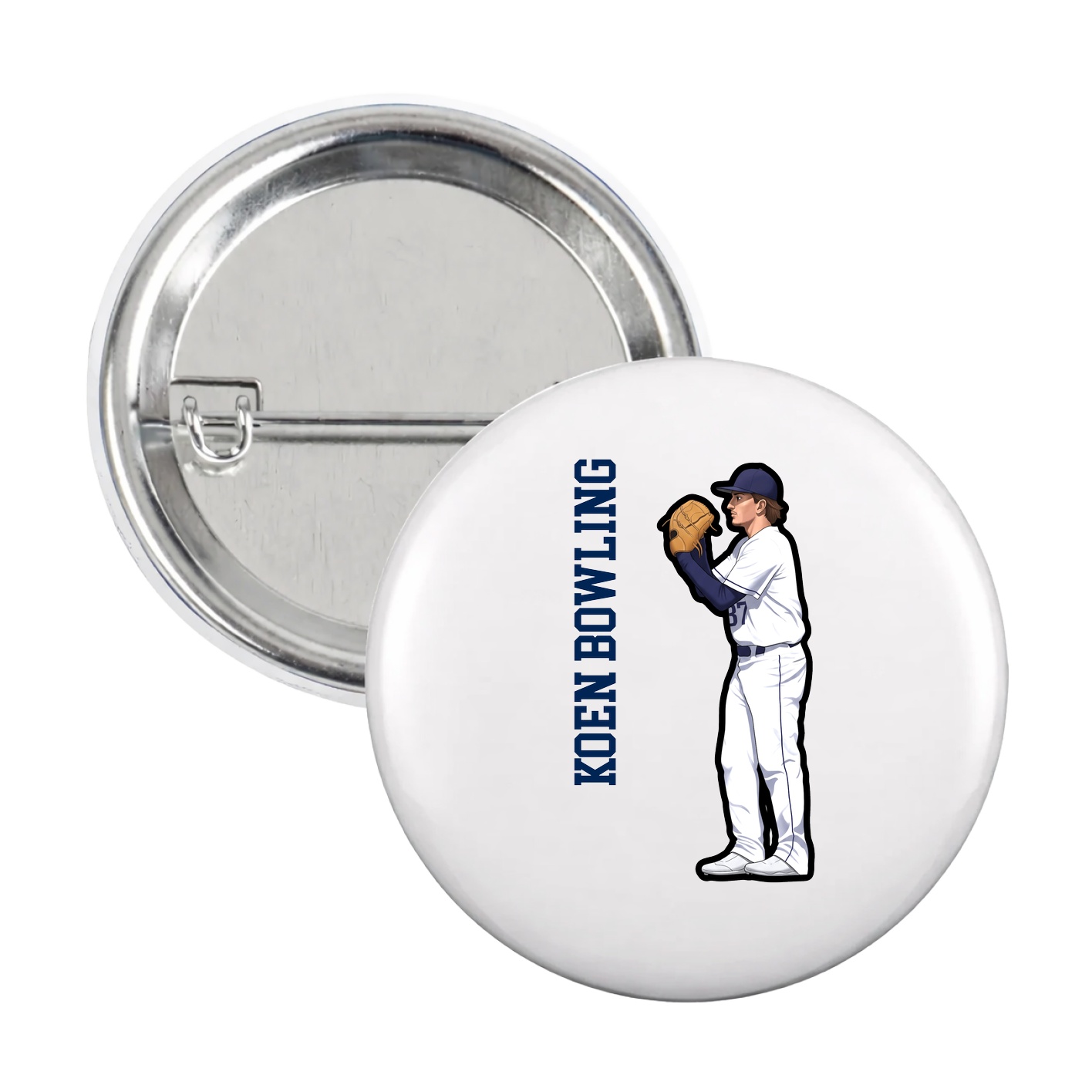 Game Day Button — Name Vertical in White
