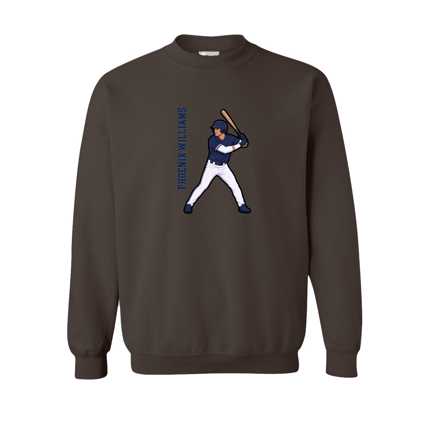 Fleece Crew — Name Vertical in Brown