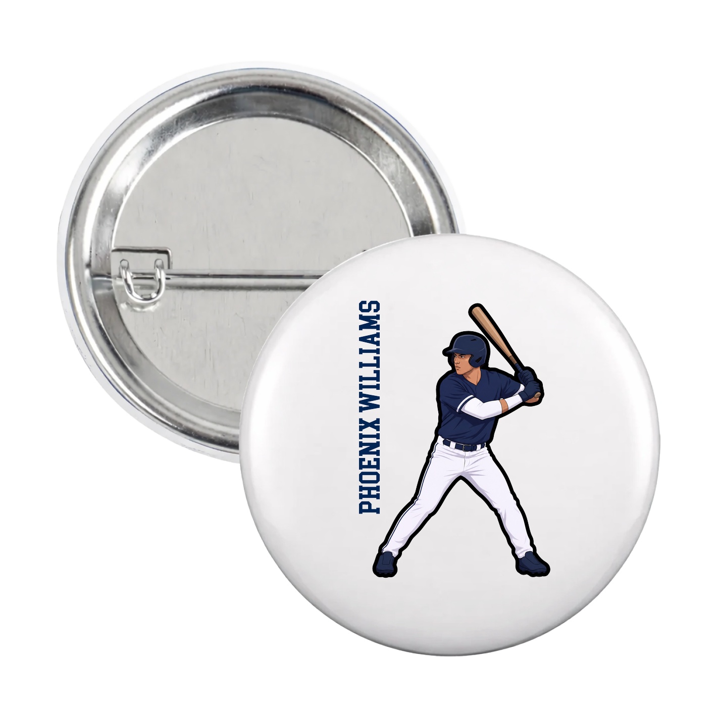 Game Day Button — Name Vertical in White