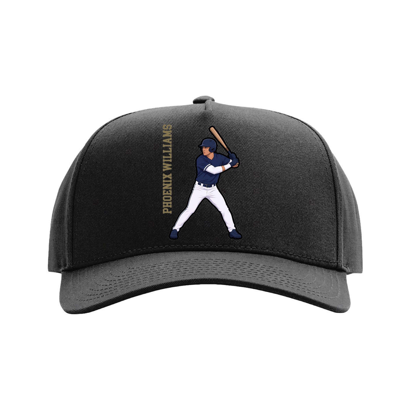 Full Fabric Five-Panel Champ Cap — Name Vertical in Black