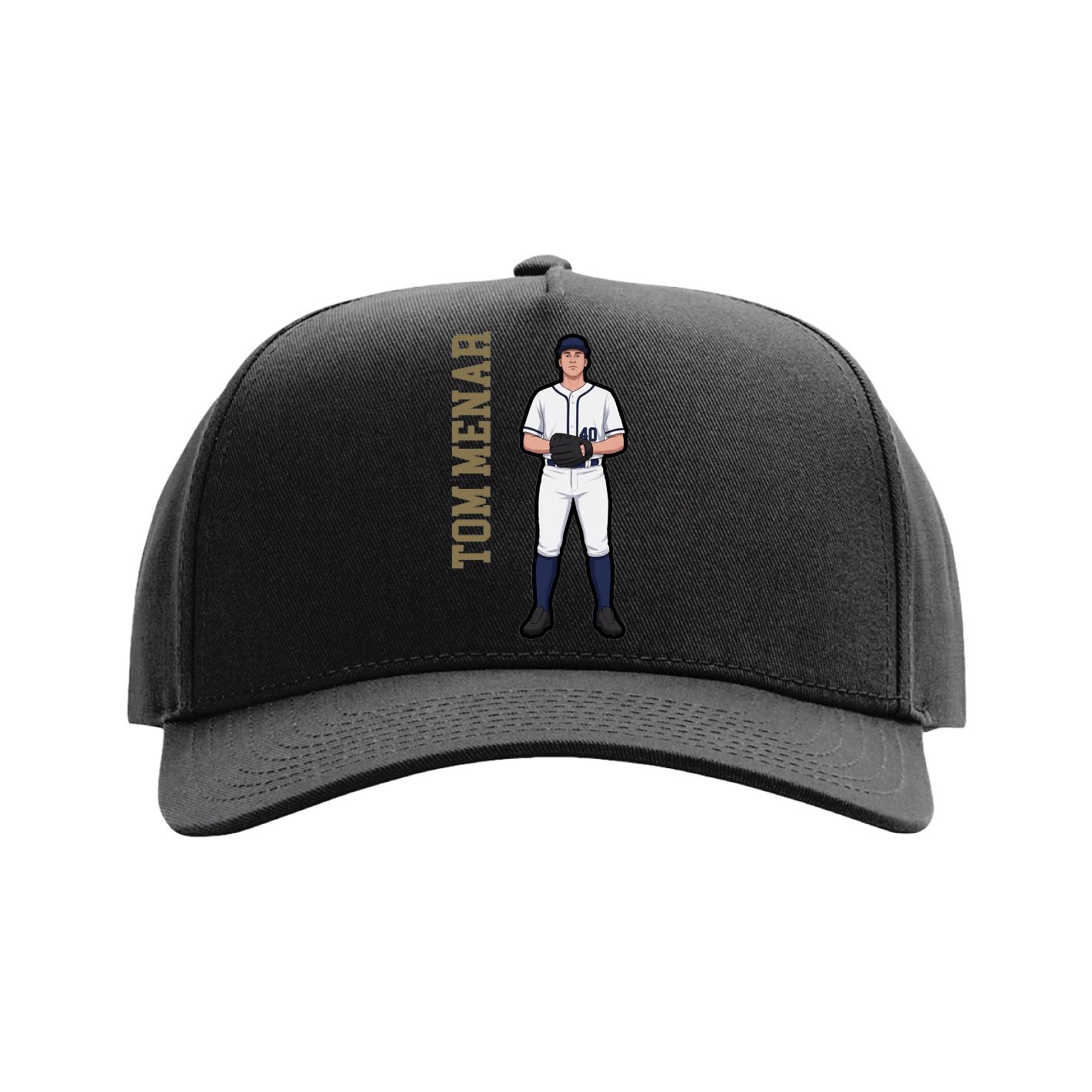 Full Fabric Five-Panel Champ Cap — Name Vertical in Black