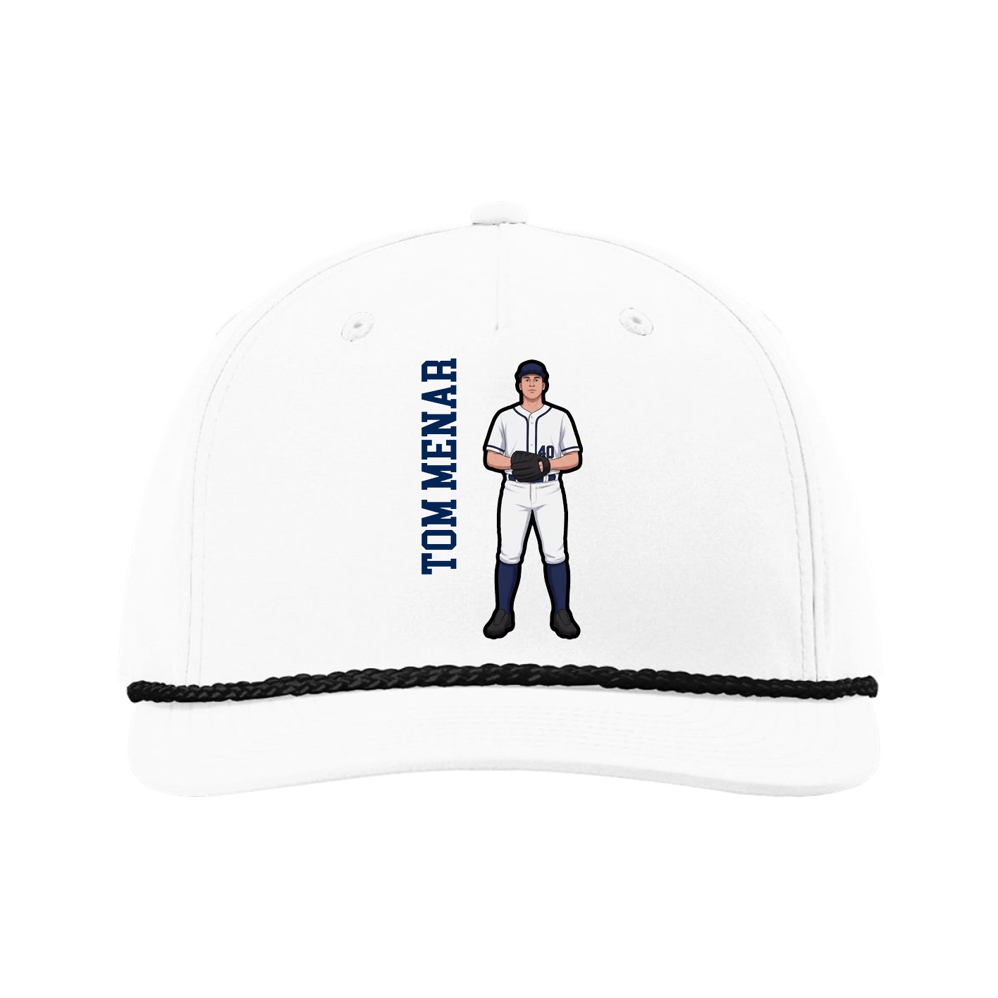 Five-Panel Classic Rope Cap — Name Vertical in White