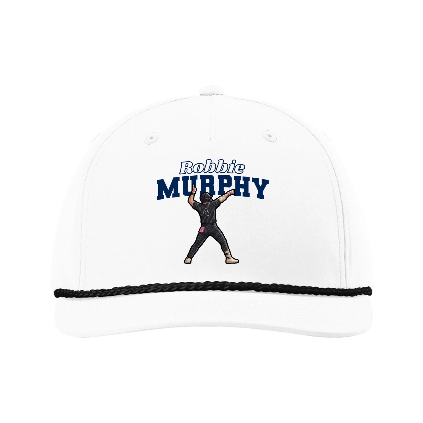 Five-Panel Classic Rope Cap — Name Arch in White