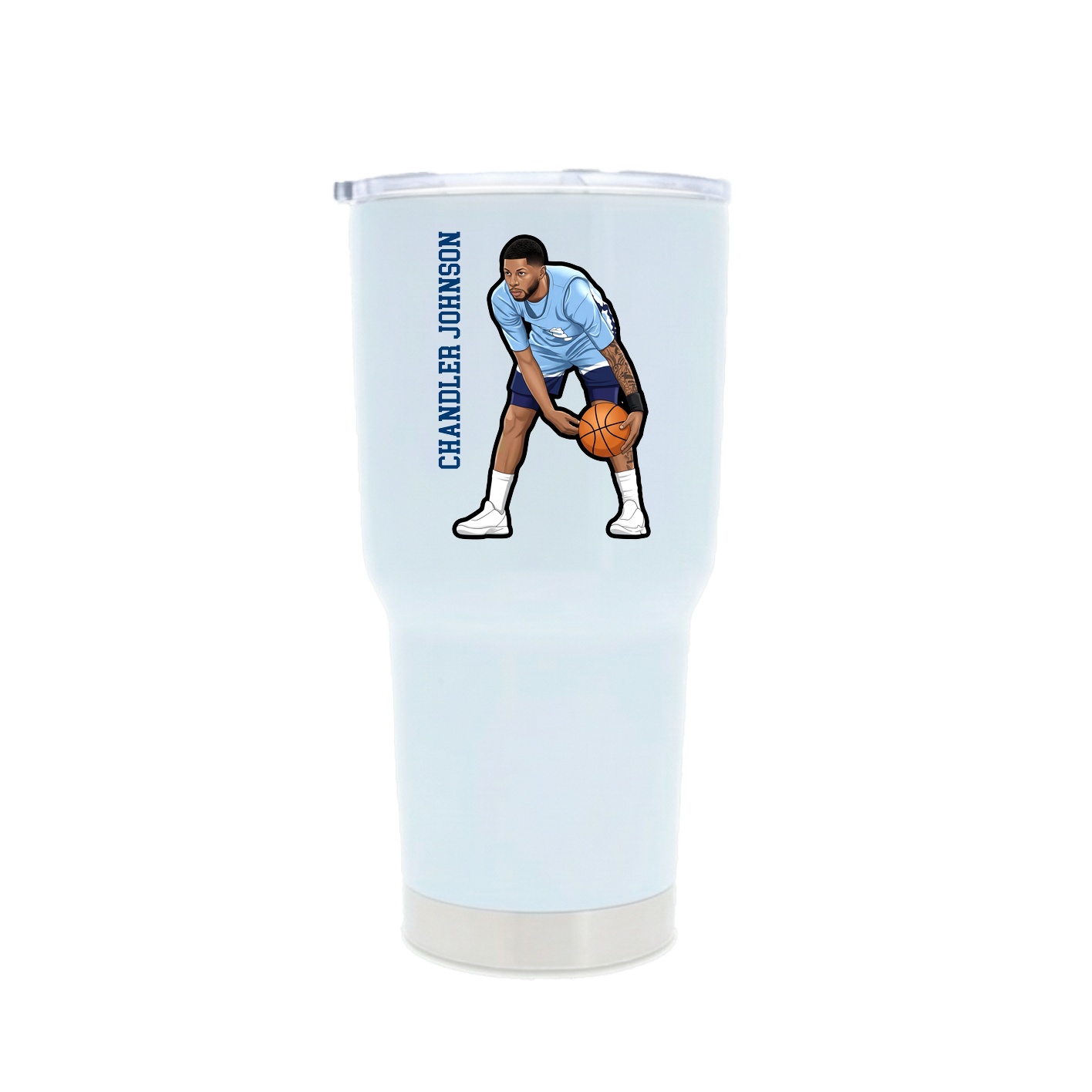 30oz Stainless Steel Tumbler — Name Vertical in White