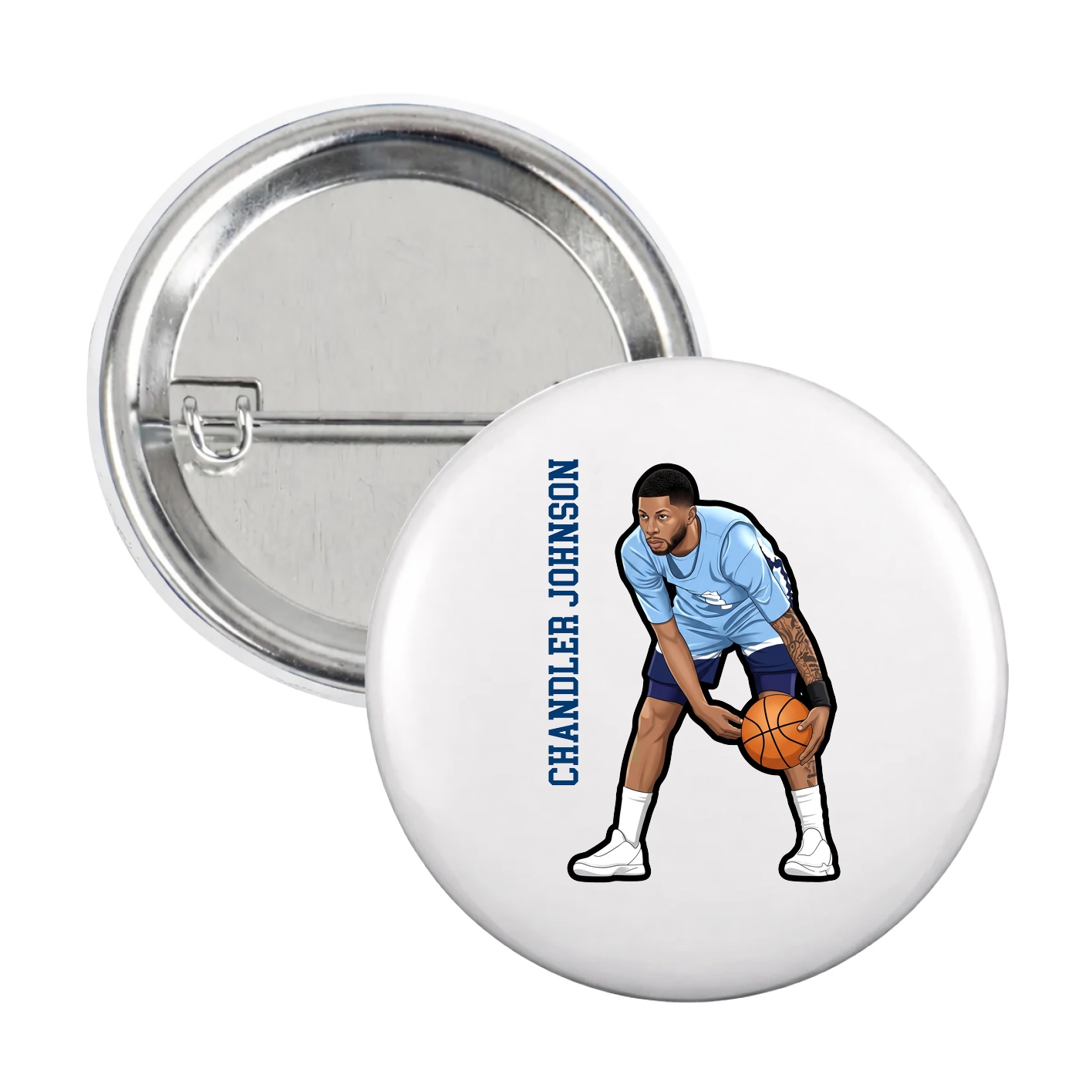 Game Day Button — Name Vertical in White