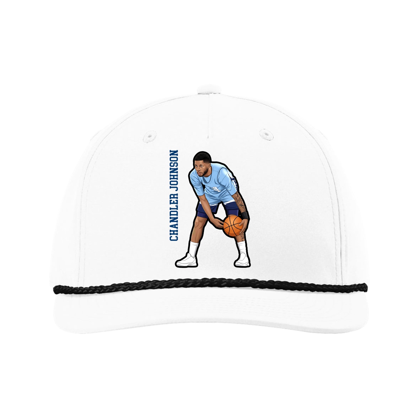 Five-Panel Classic Rope Cap — Name Vertical in White