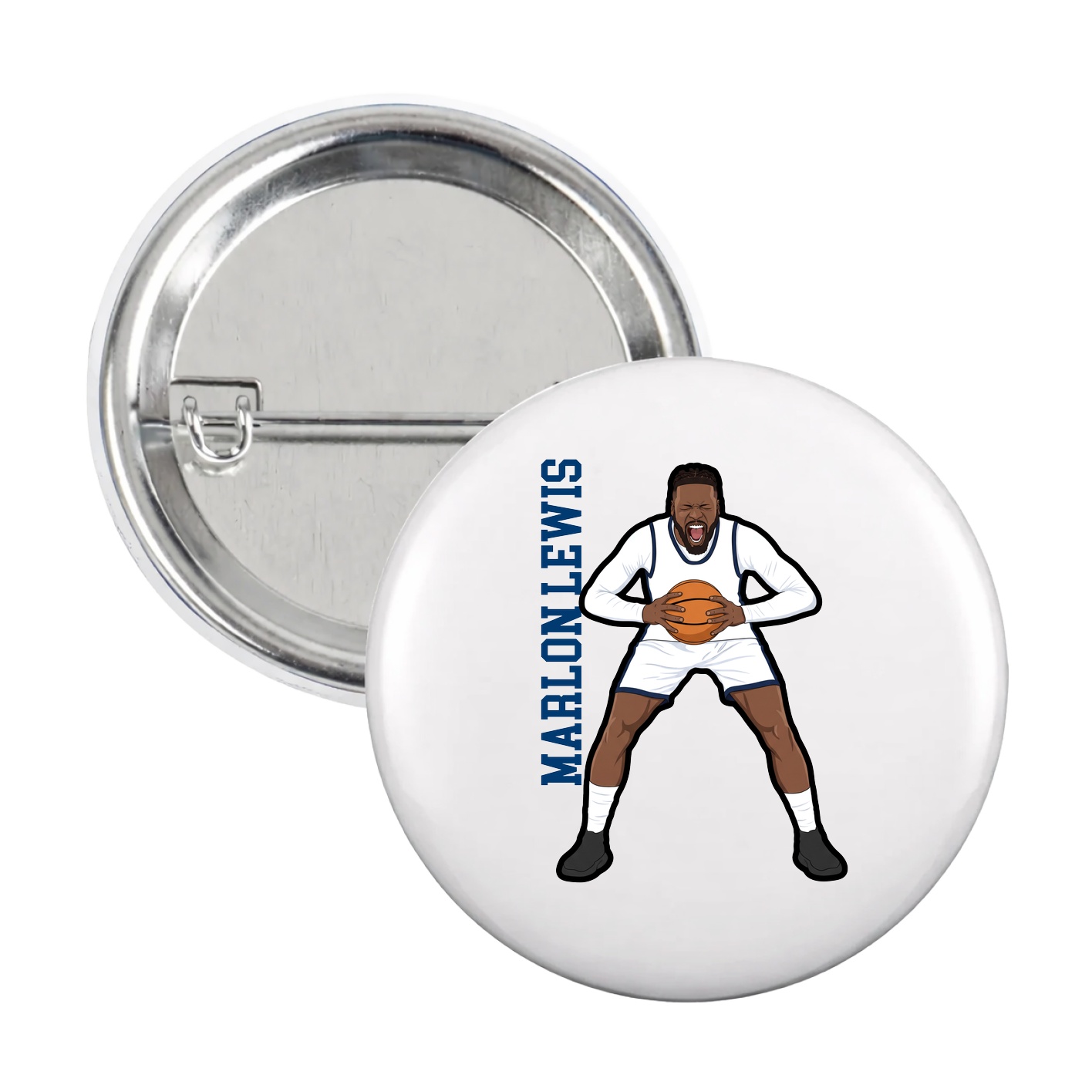 Game Day Button — Name Vertical in White