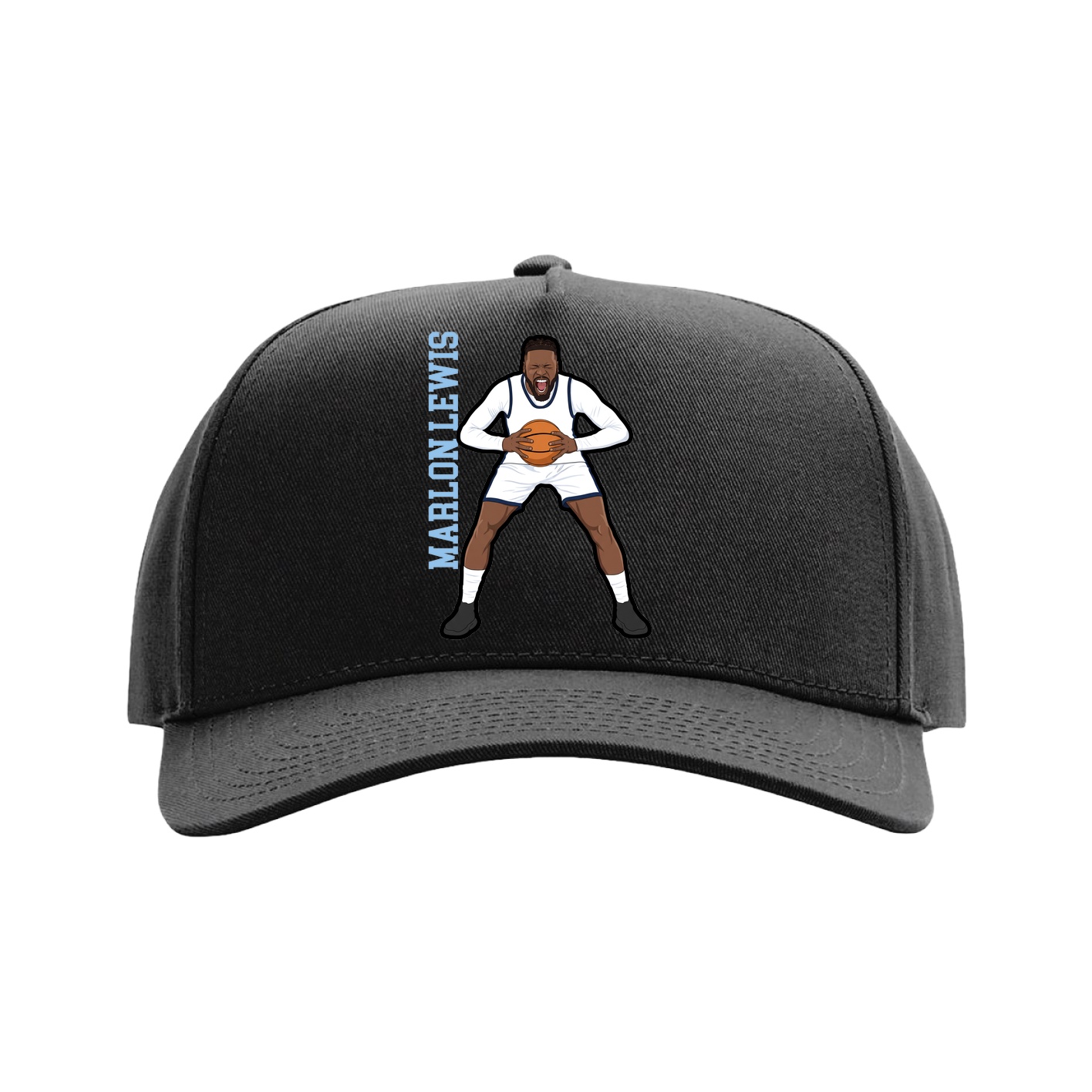 Full Fabric Five-Panel Champ Cap — Name Vertical in Black
