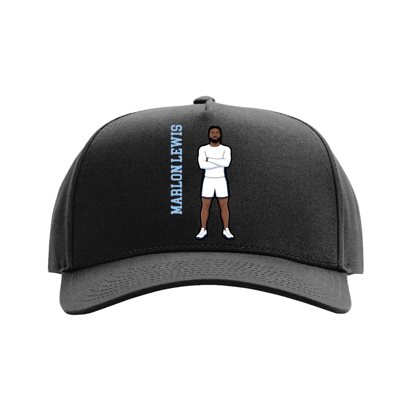 Full Fabric Five-Panel Champ Cap — Name Vertical in Black
