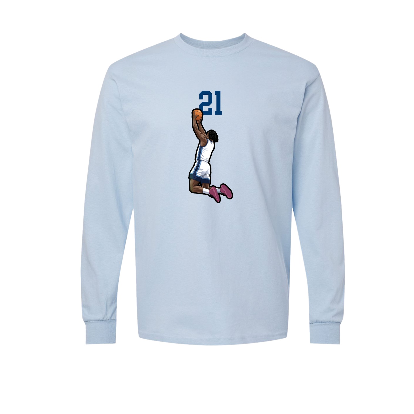 Long Sleeve Tee — Number Top in Light Blue