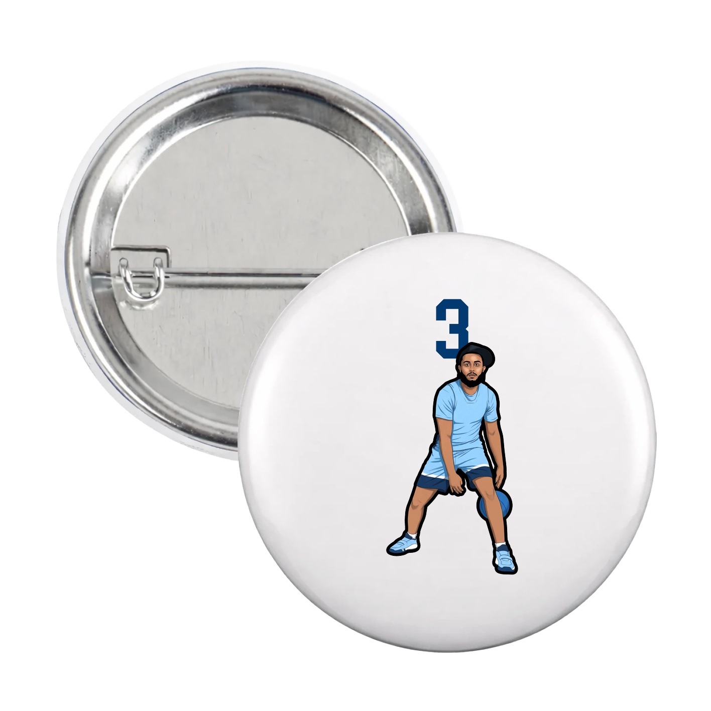 Game Day Button — Number Top in White
