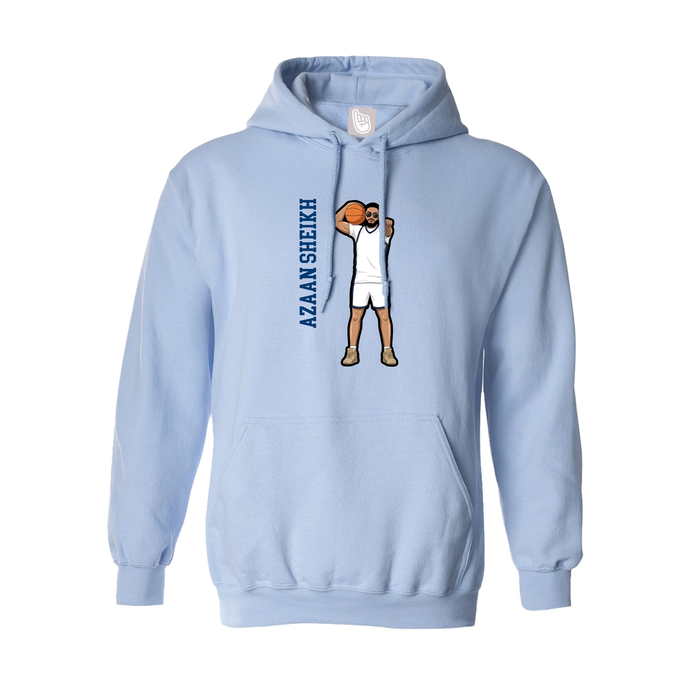 Hoodie — Name Vertical in Light Blue