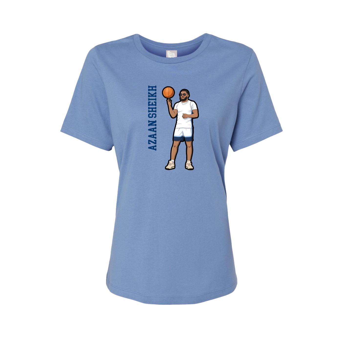 Fitted Women's Tee — Name Vertical in Powder Blue