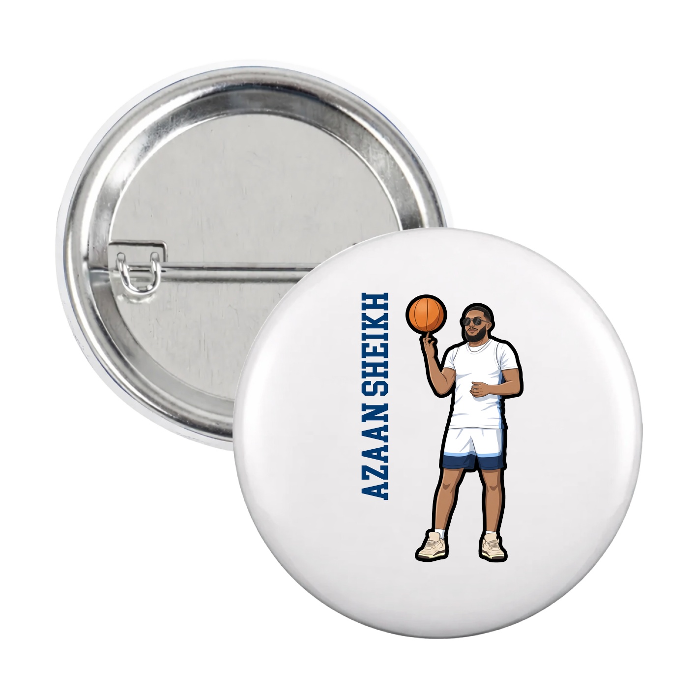 Game Day Button — Name Vertical in White