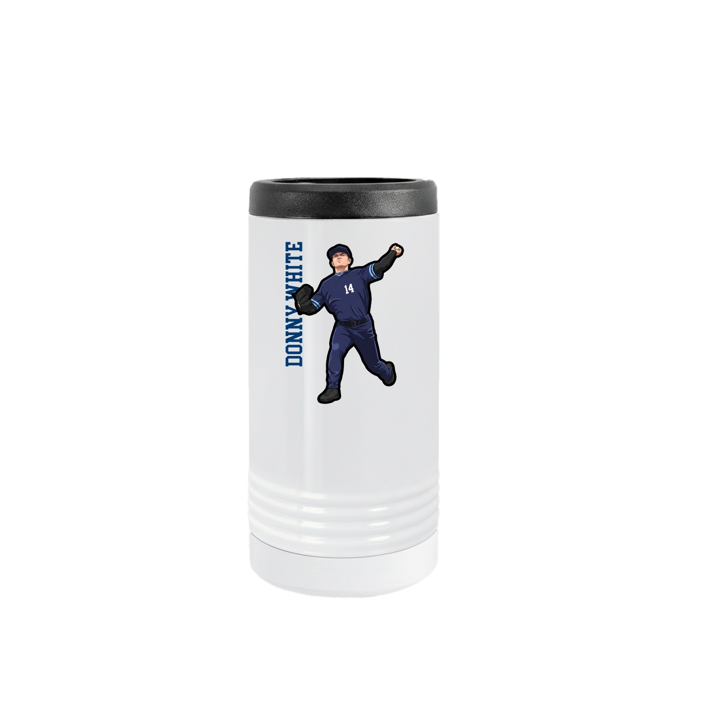 Slim Beverage Holder — Name Vertical in White