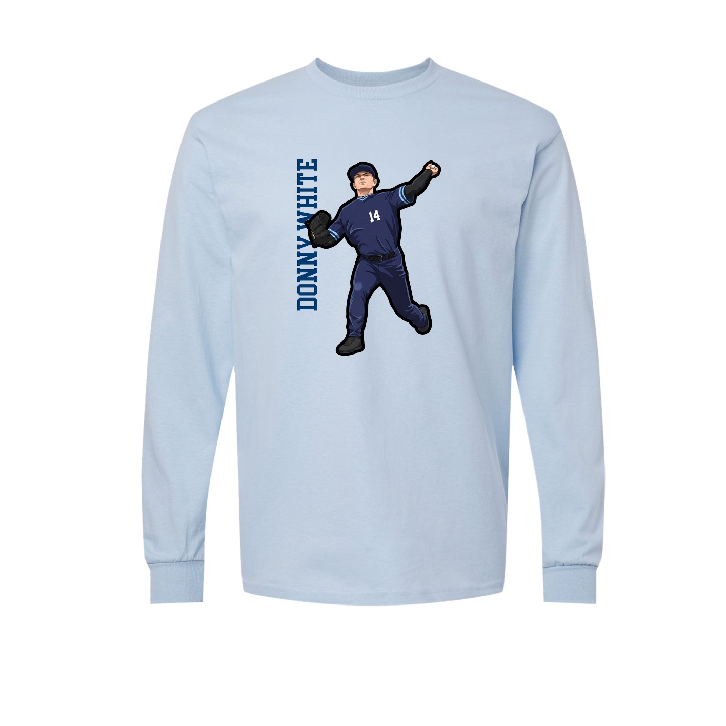 Long Sleeve Tee — Name Vertical in Light Blue