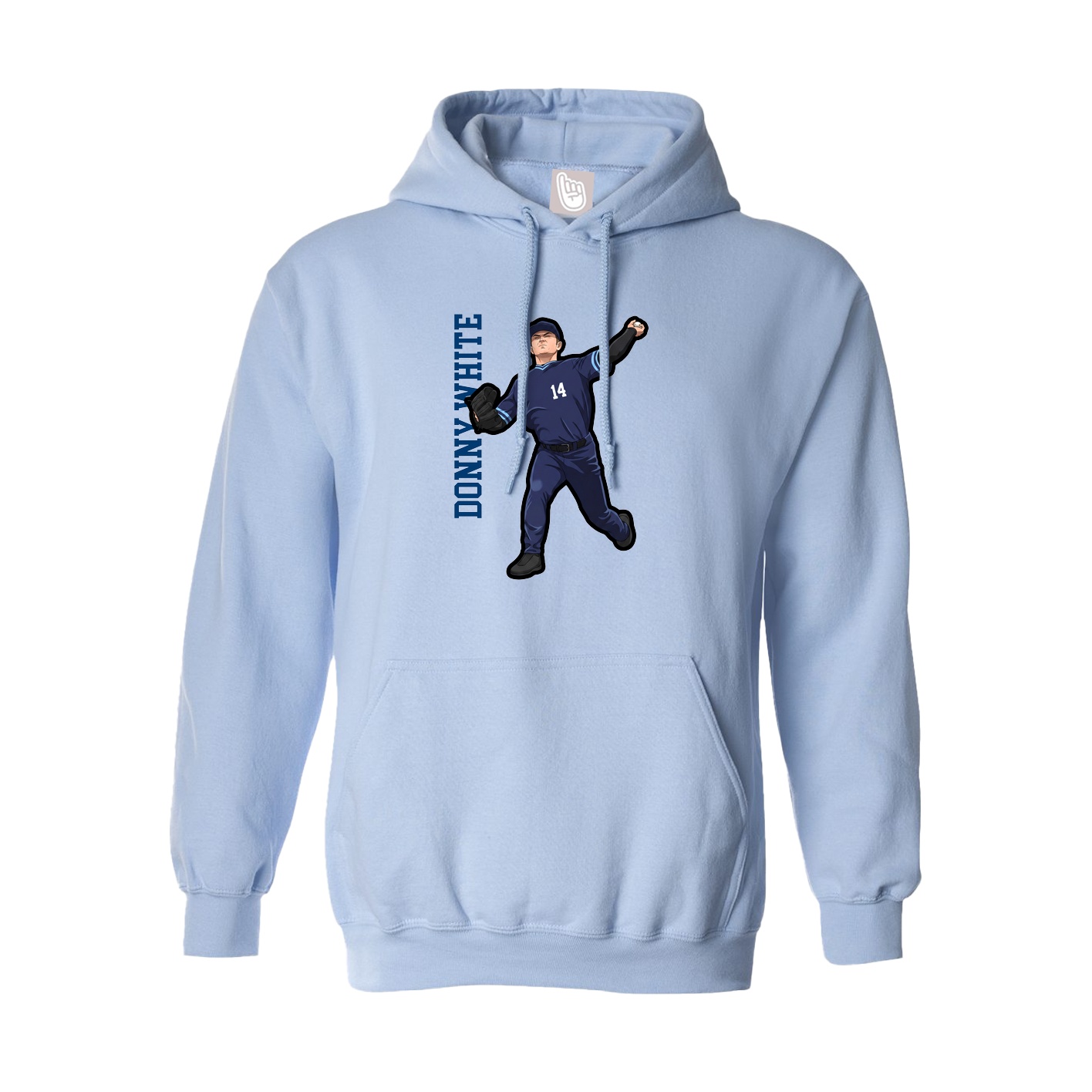 Hoodie — Name Vertical in Light Blue