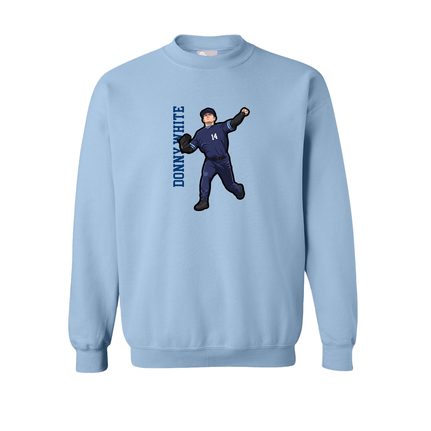 Fleece Crew — Name Vertical in Light Blue