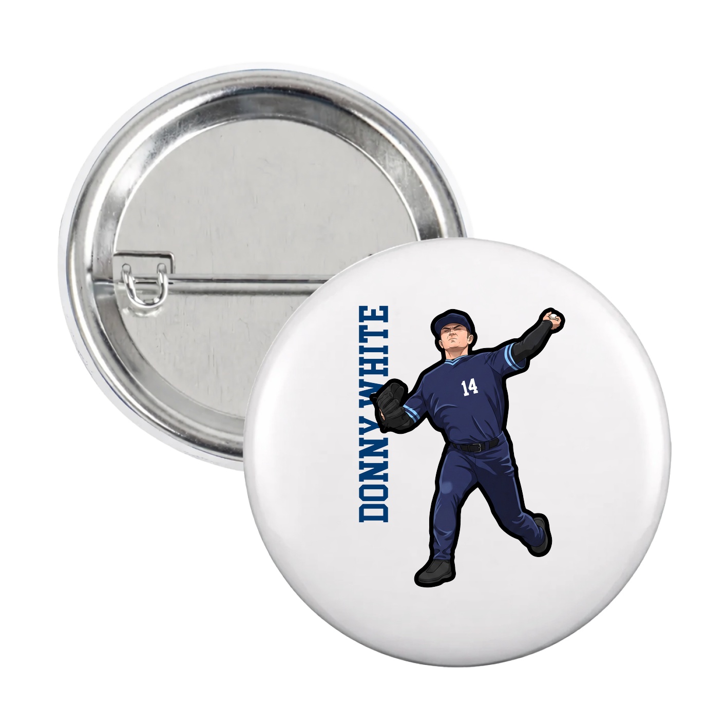 Game Day Button — Name Vertical in White