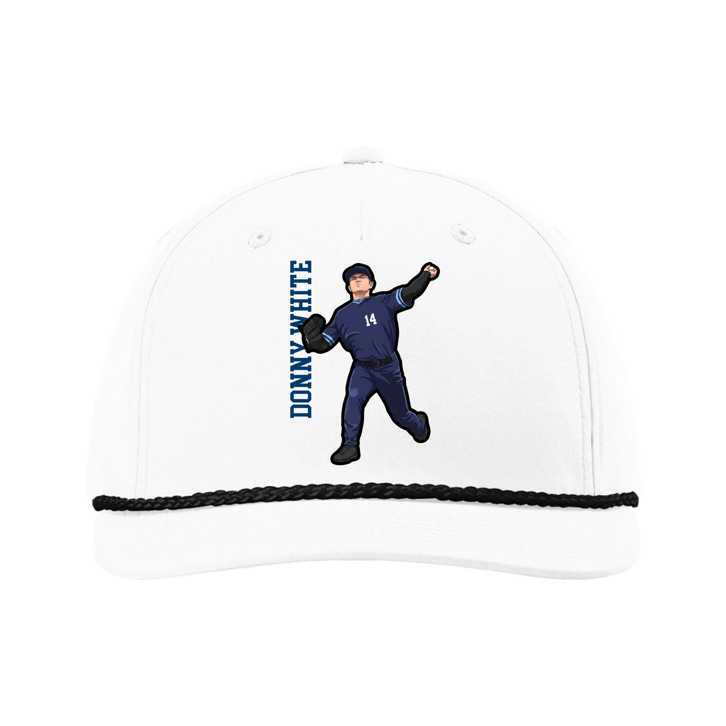 Five-Panel Classic Rope Cap — Name Vertical in White