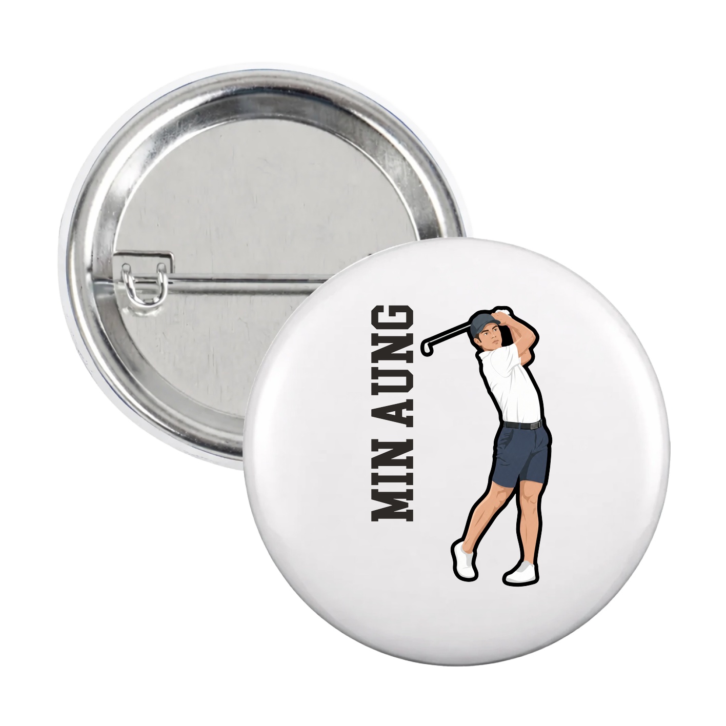 Game Day Button — Name Vertical in White