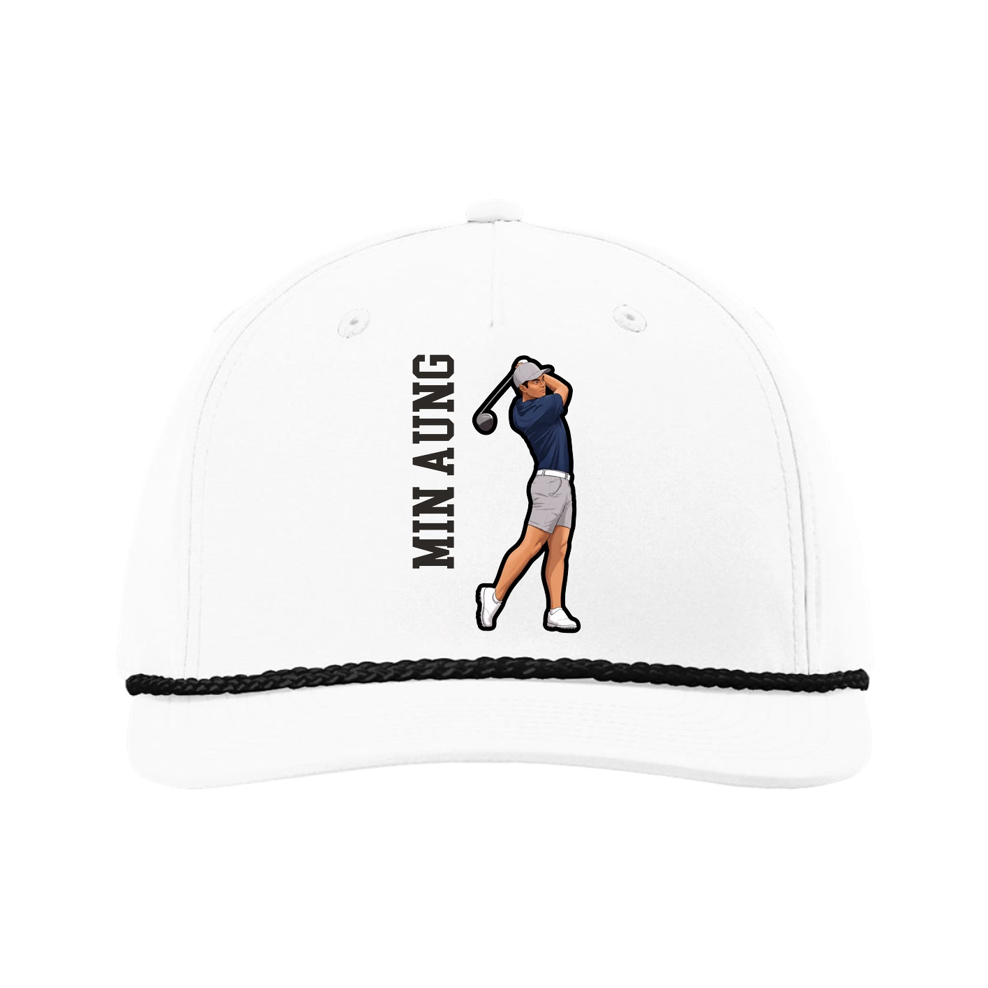 Five-Panel Classic Rope Cap — Name Vertical in White