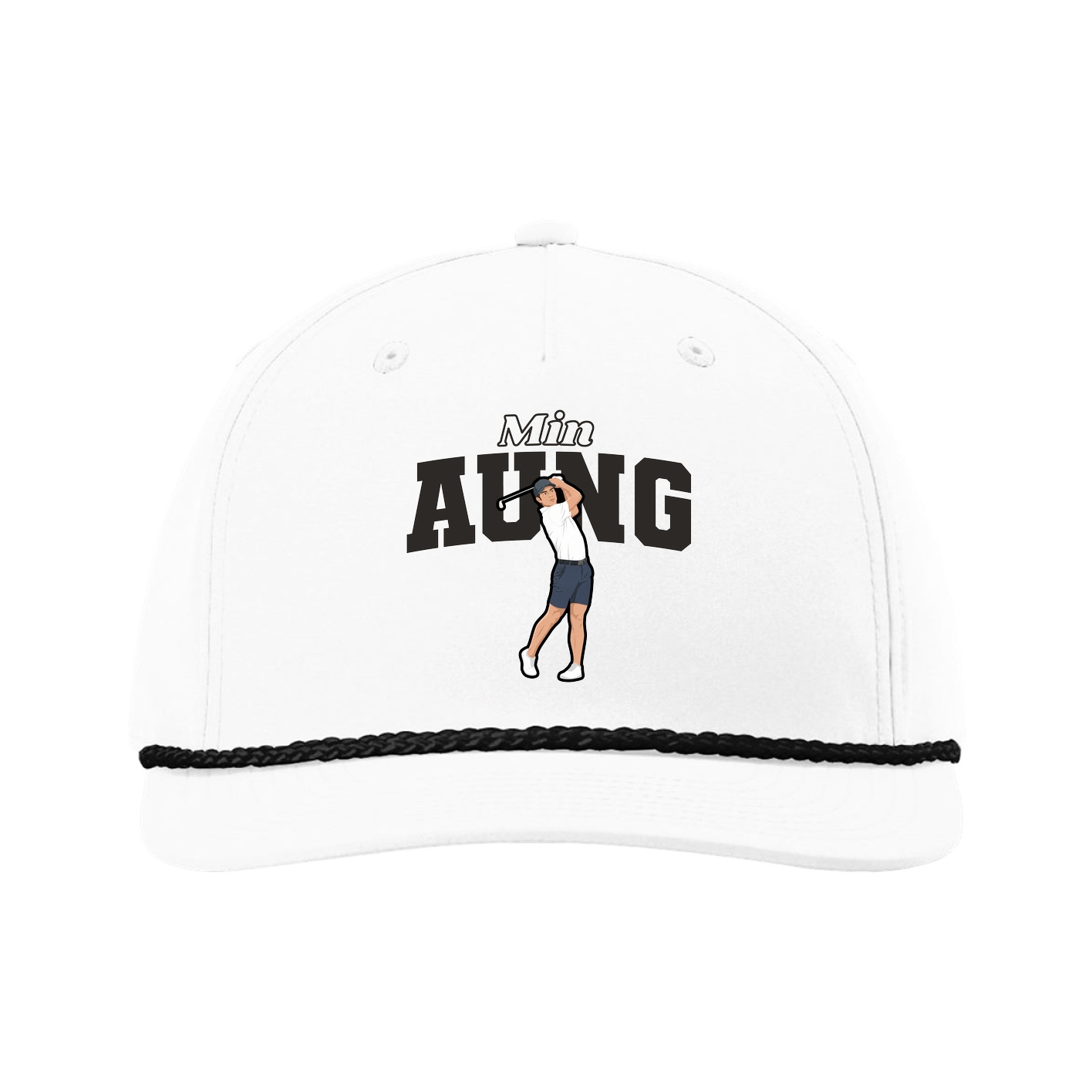 Five-Panel Classic Rope Cap — Name Arch in White
