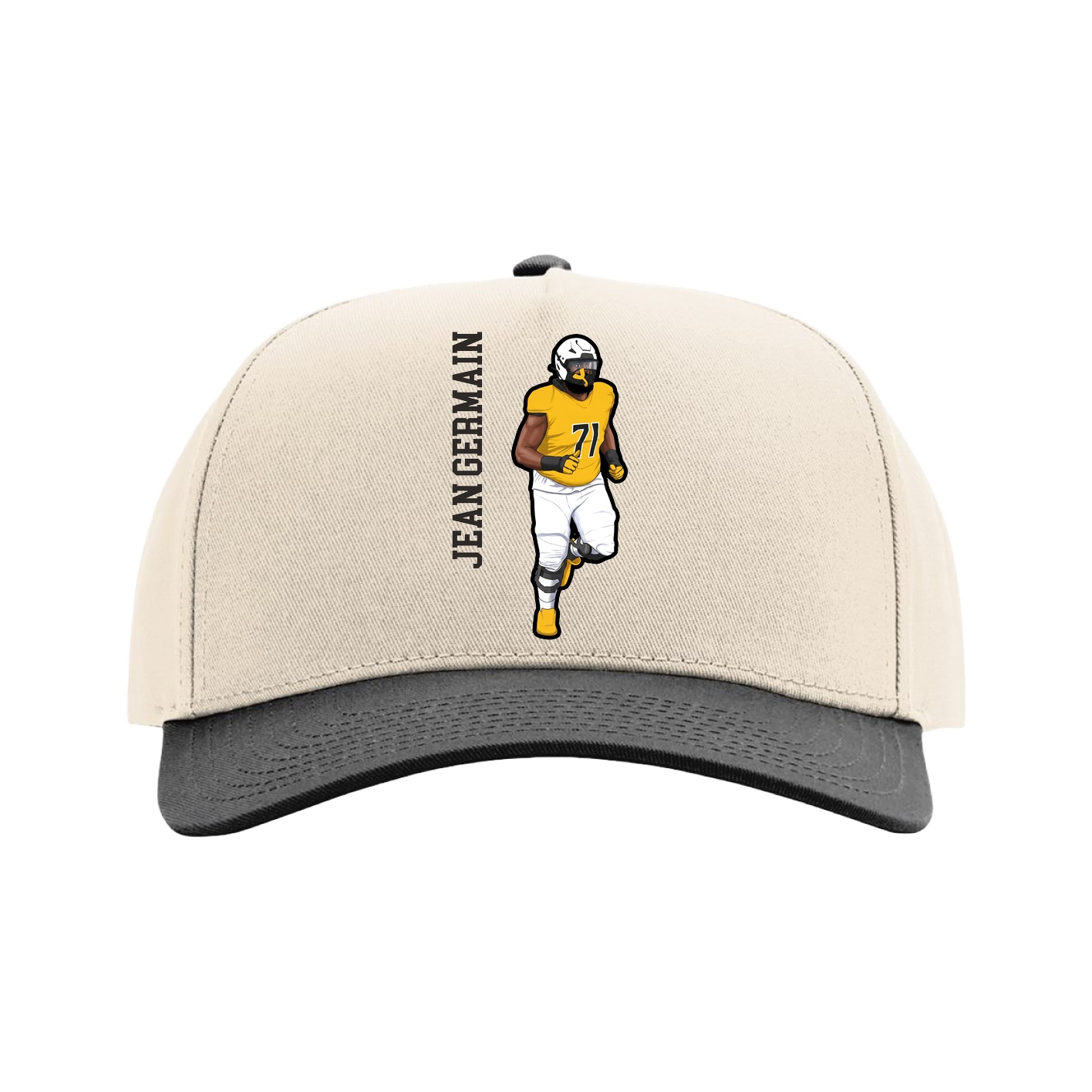 Full Fabric Five-Panel Champ Cap — Name Vertical in Cream/Black