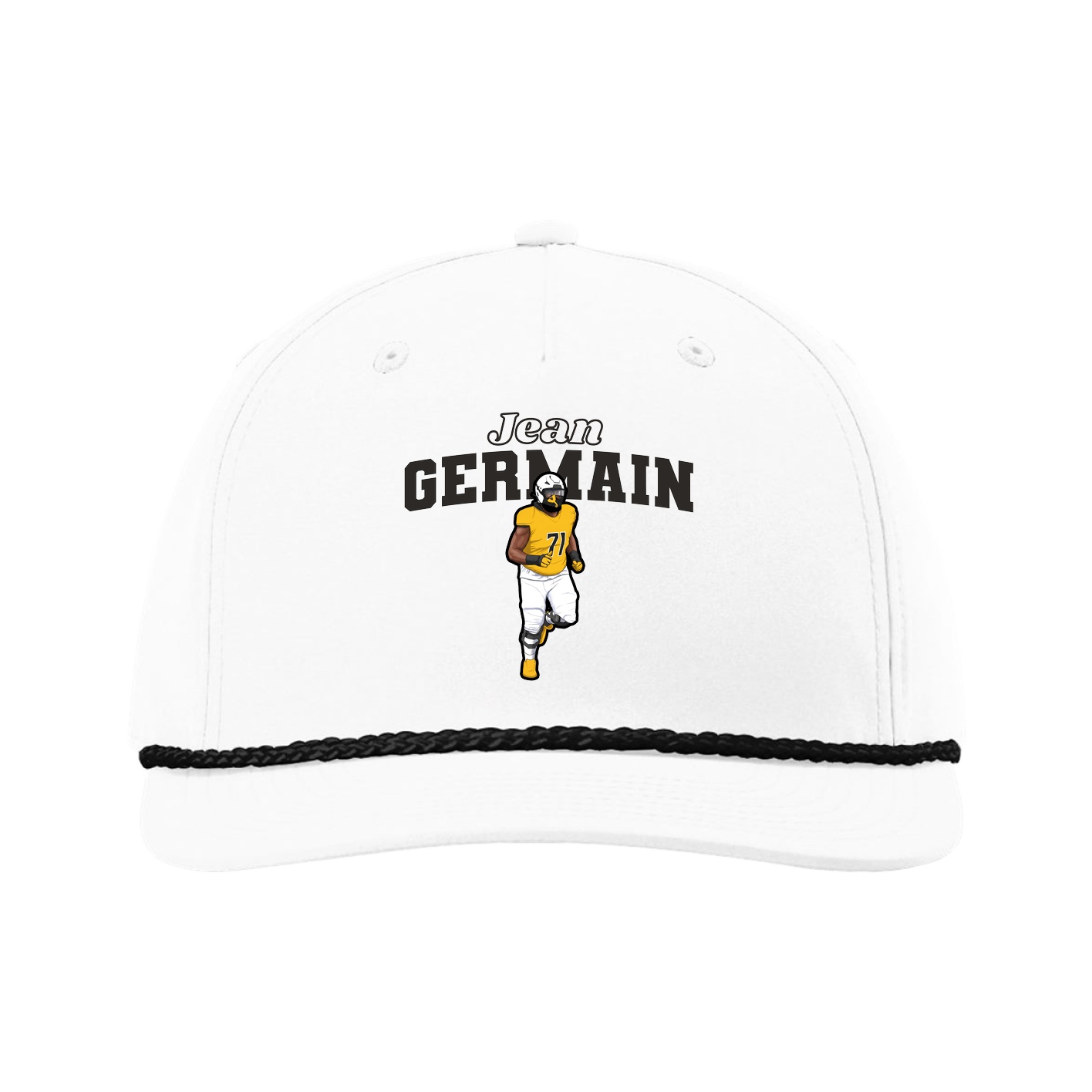 Five-Panel Classic Rope Cap — Name Arch in White