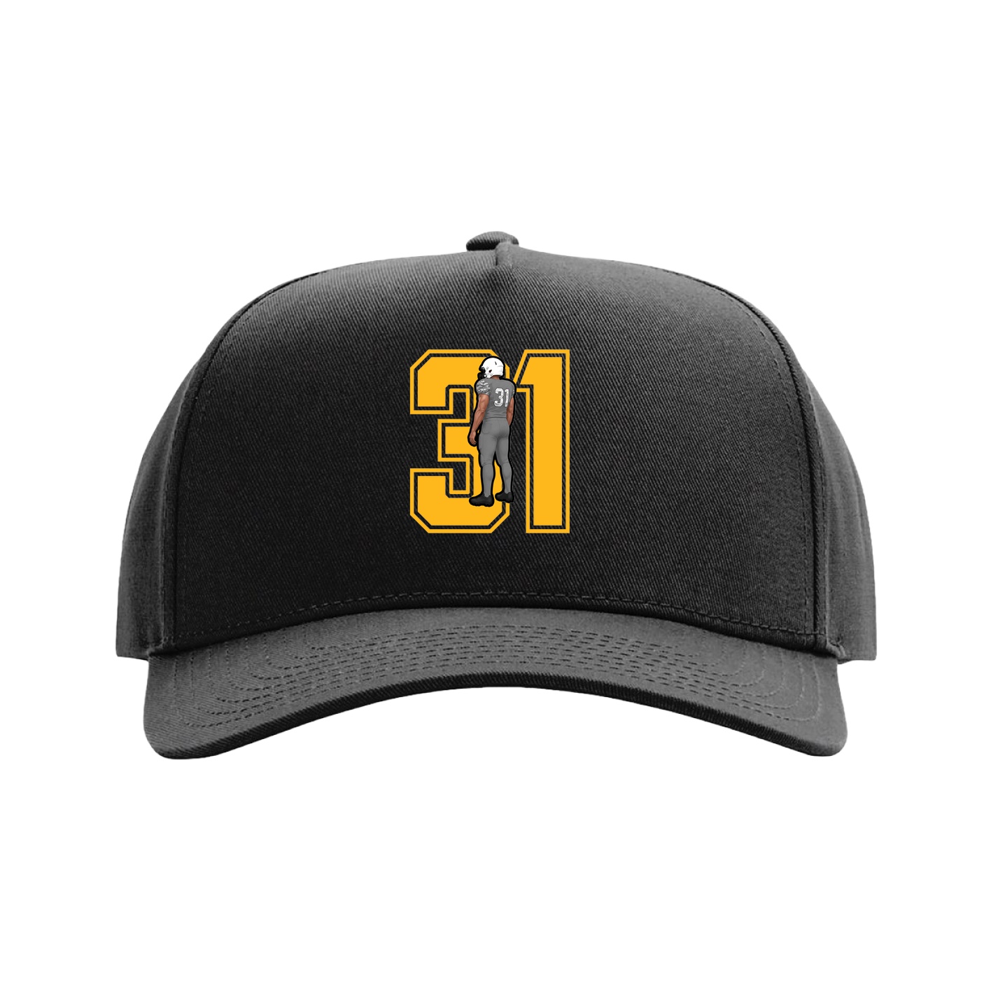 Full Fabric Five-Panel Champ Cap — Number in Black