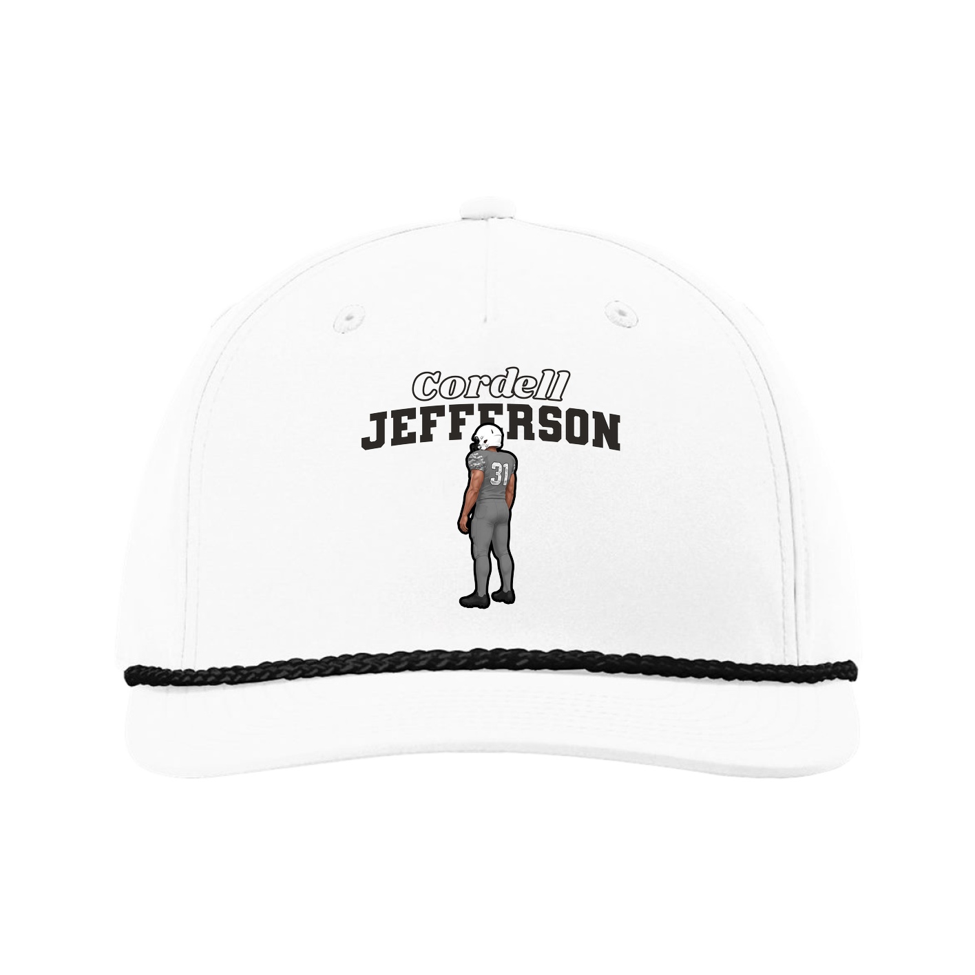 Five-Panel Classic Rope Cap — Name Arch in White