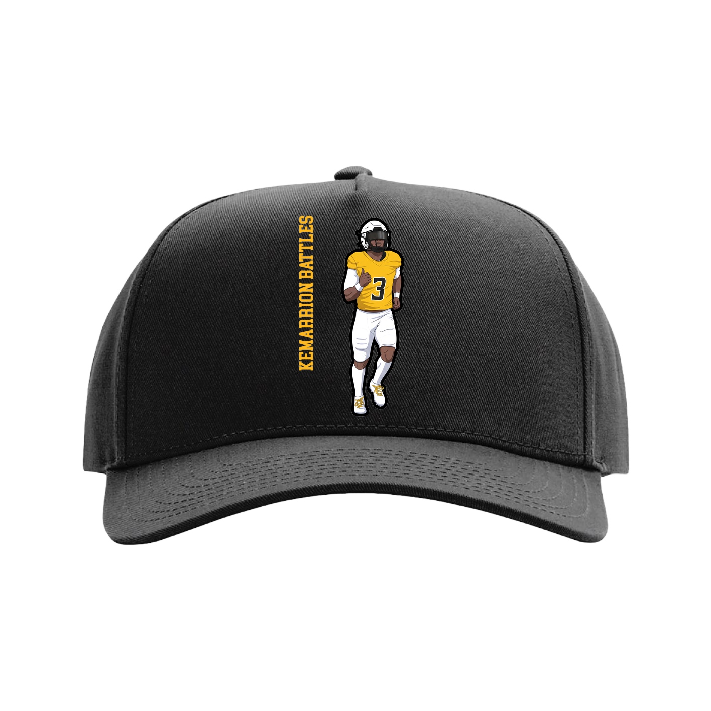 Full Fabric Five-Panel Champ Cap — Name Vertical in Black