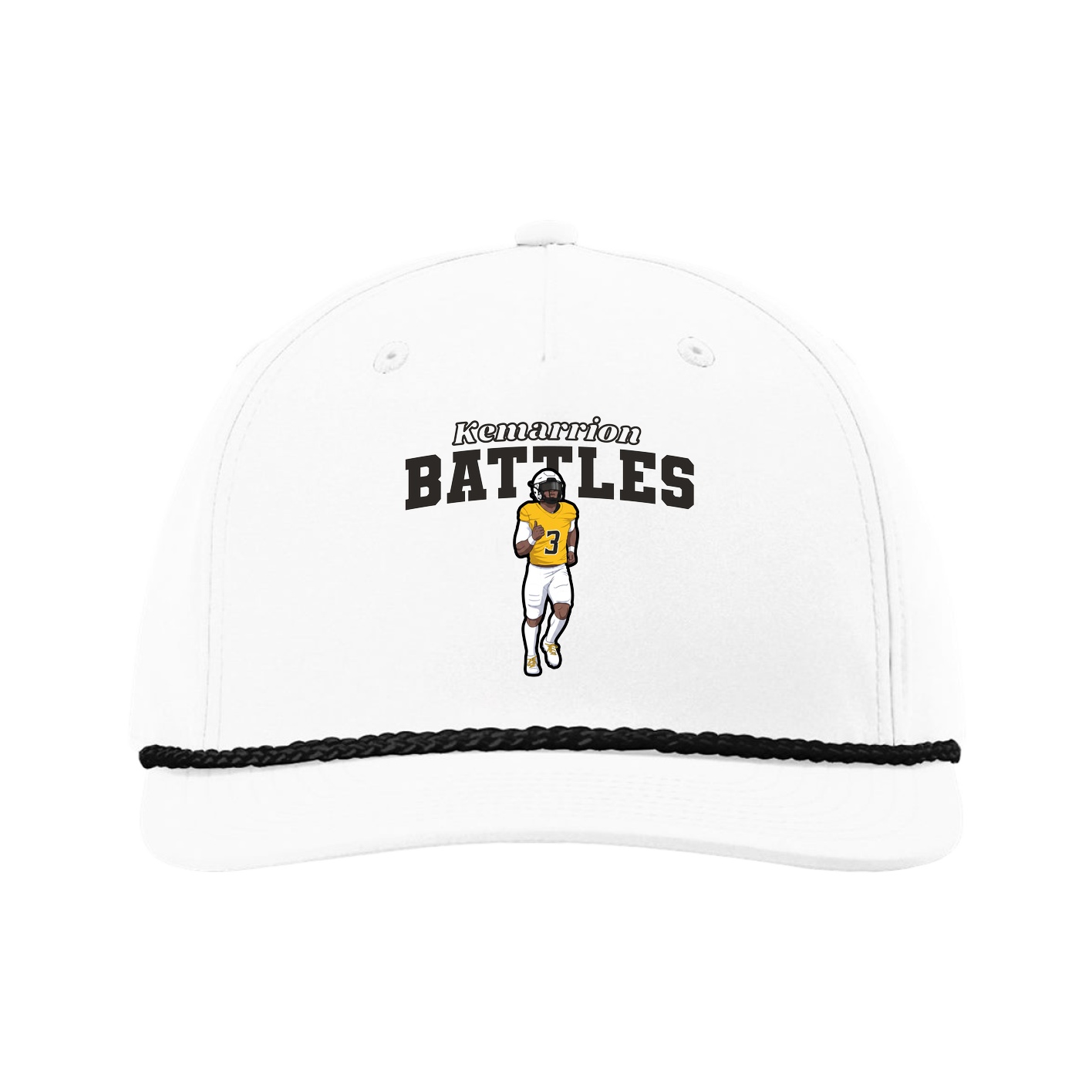 Five-Panel Classic Rope Cap — Name Arch in White