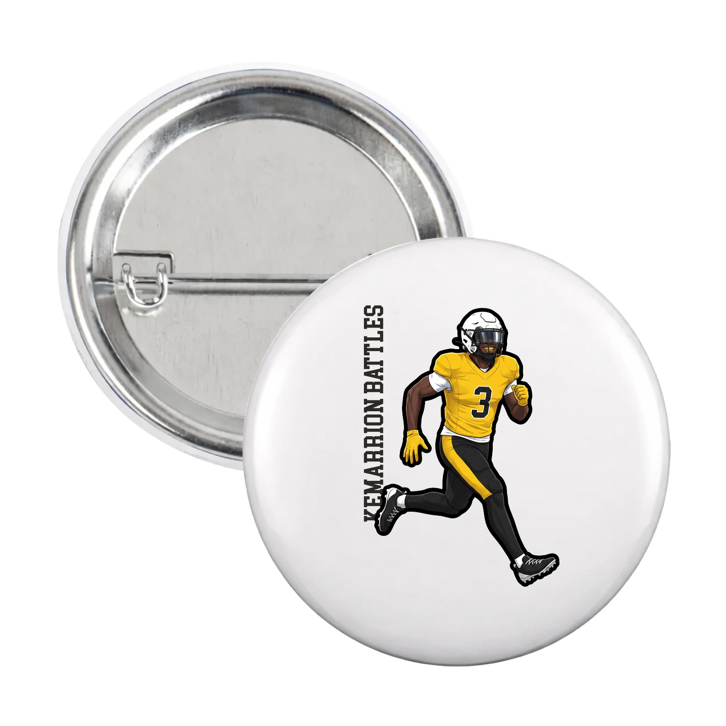 Game Day Button — Name Vertical in White