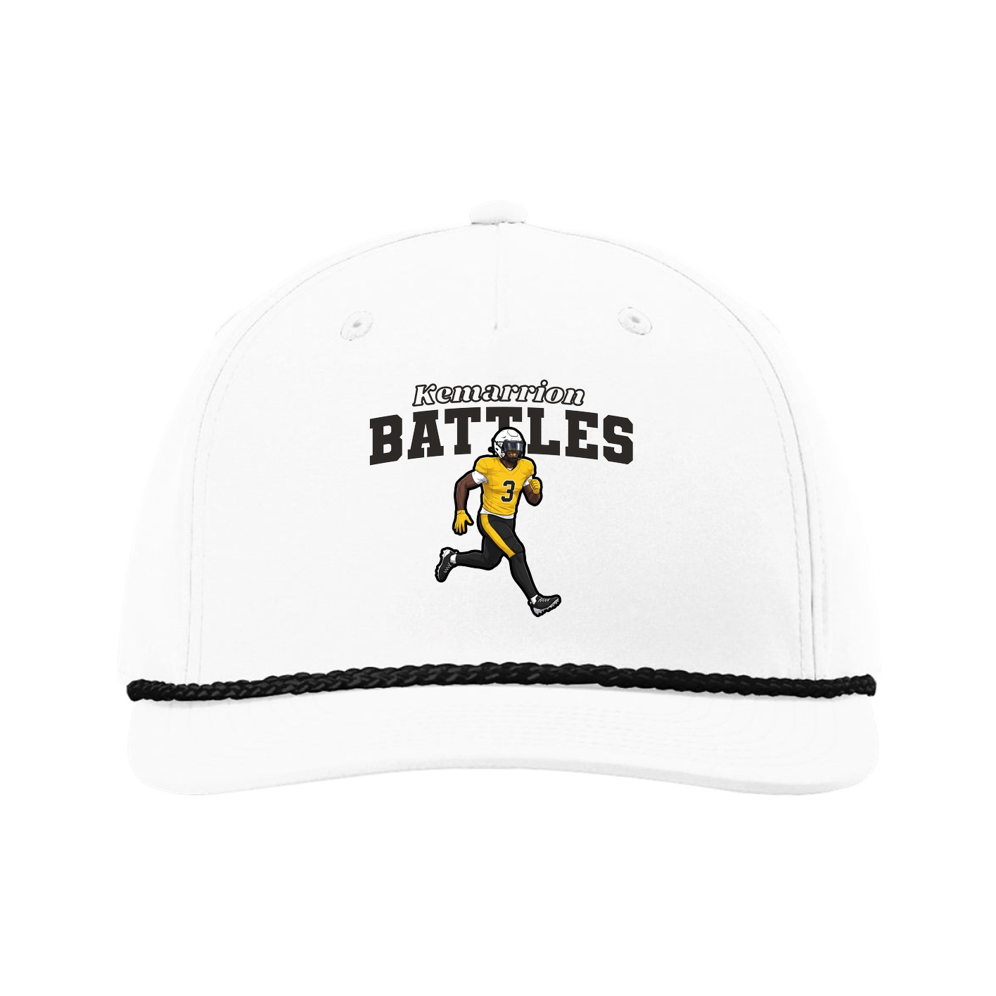 Five-Panel Classic Rope Cap — Name Arch in White