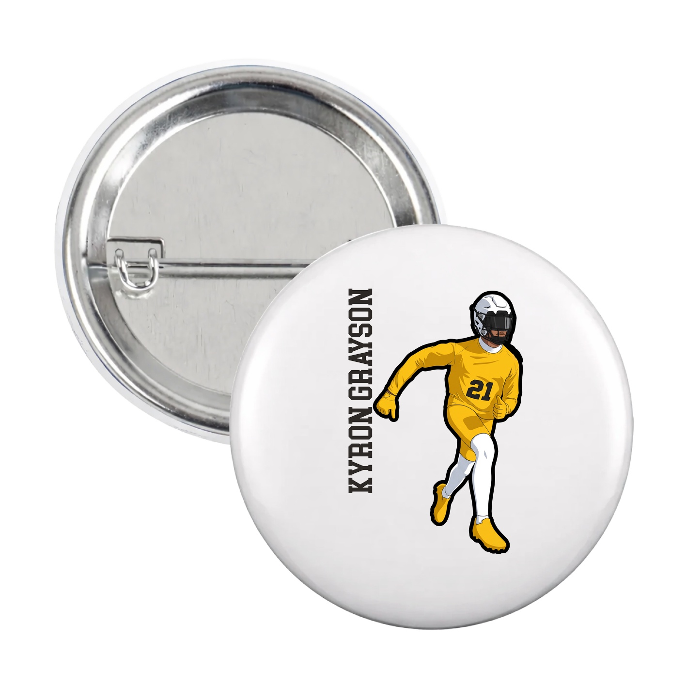 Game Day Button — Name Vertical in White