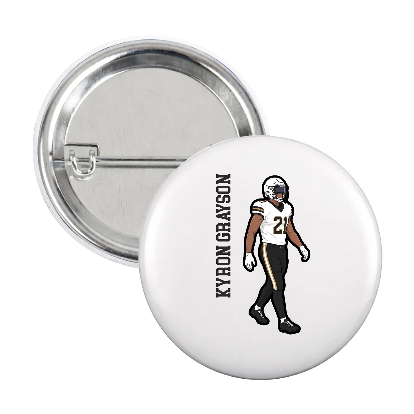 Game Day Button — Name Vertical in White