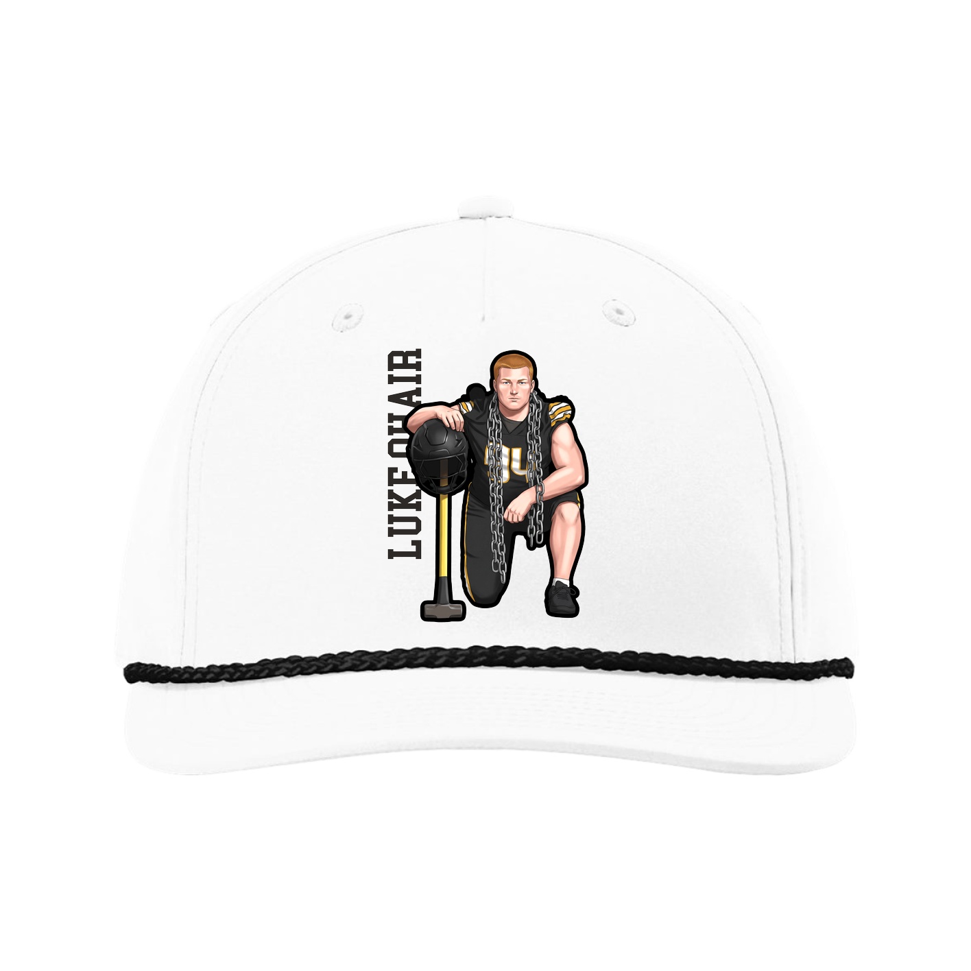 Five-Panel Classic Rope Cap — Name Vertical in White