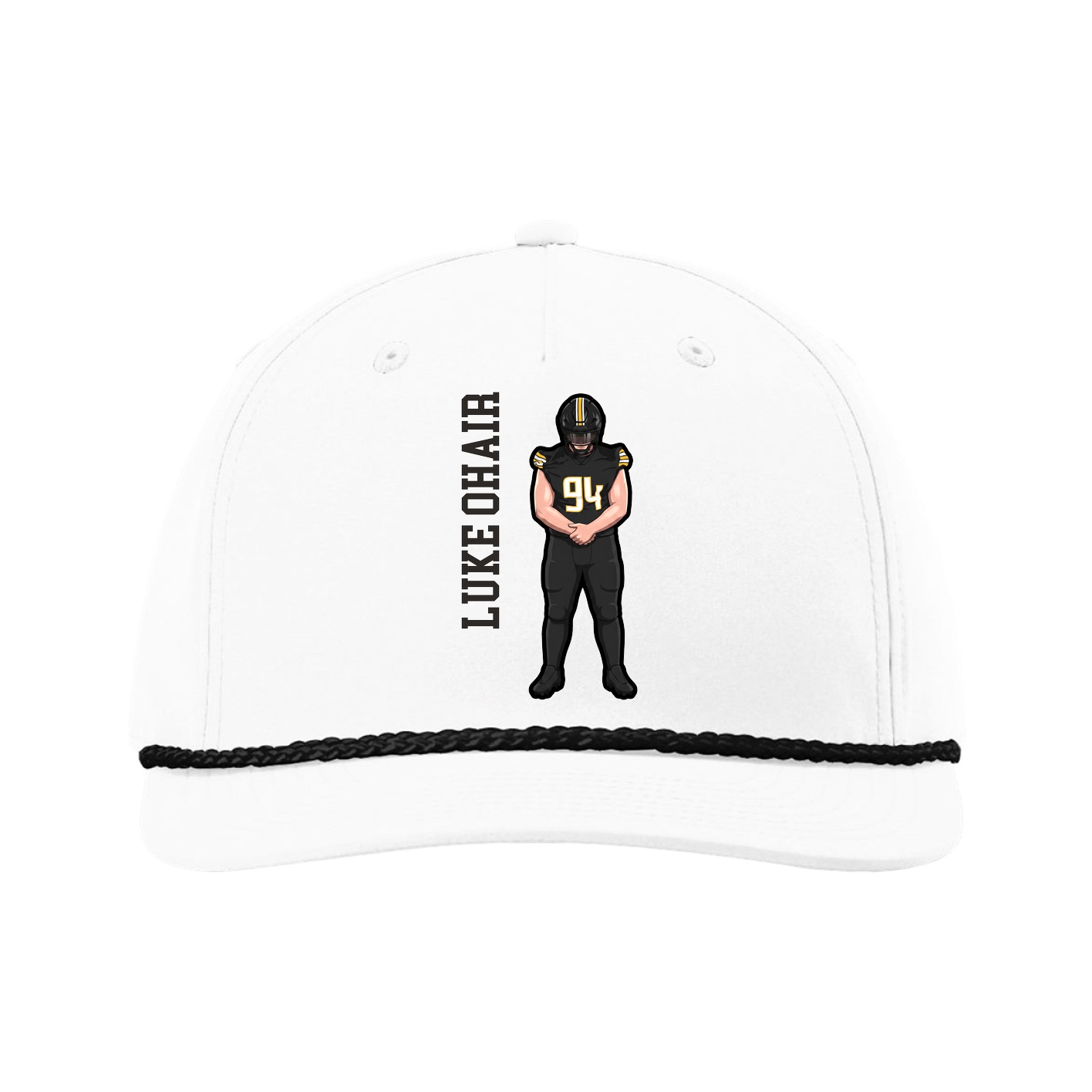 Five-Panel Classic Rope Cap — Name Vertical in White
