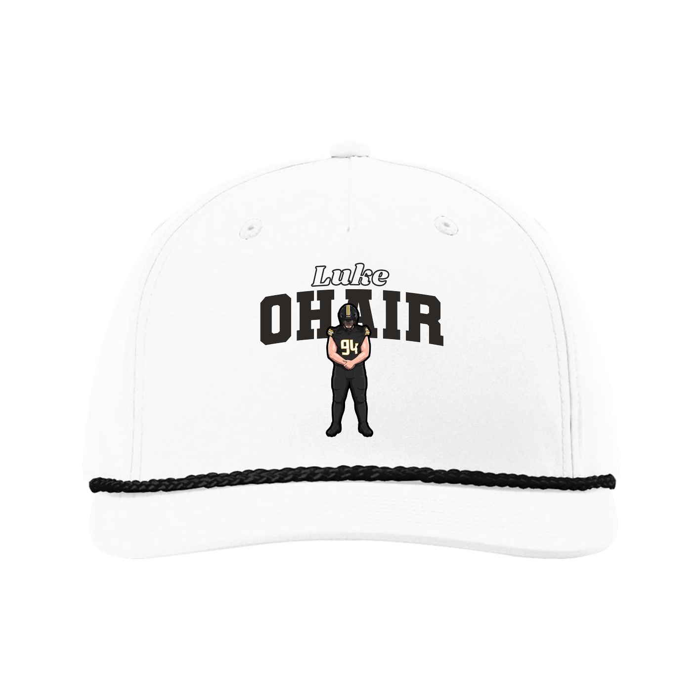 Five-Panel Classic Rope Cap — Name Arch in White