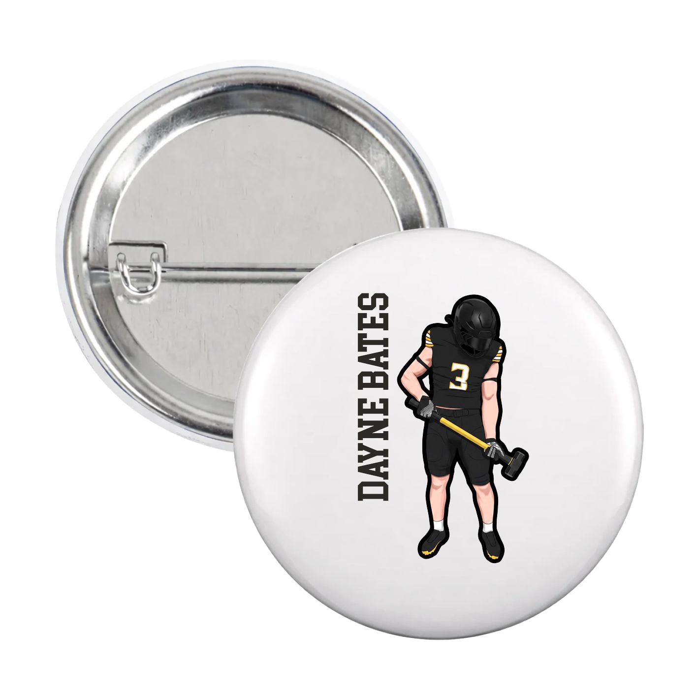 Game Day Button — Name Vertical in White
